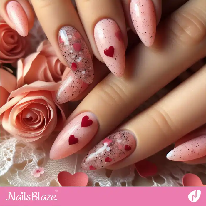 Speckle Texture Lovely Heart Nails | Valentine Nails - NB2313